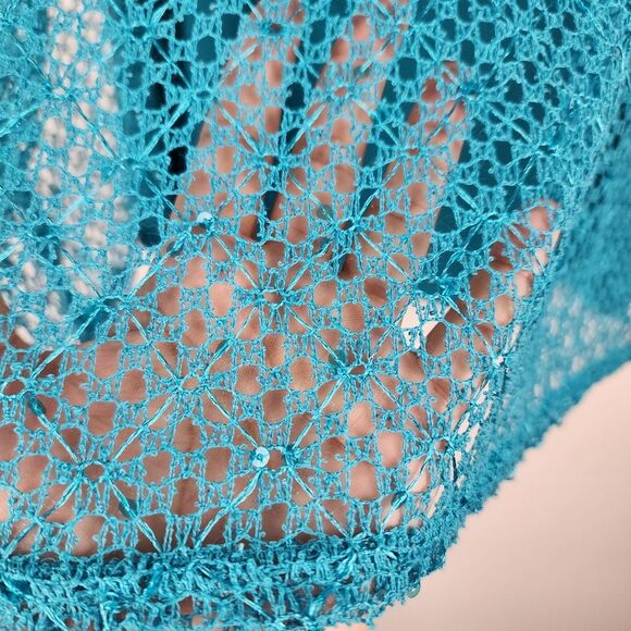 Valerie Stevens Top Turquoise Mesh Sequin Cover With Camisole Tank Size XL - Picture 10 of 12